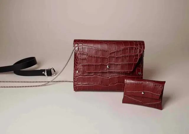 114 Paris Pliage mini sac cuir croco marron + porte-monnaie