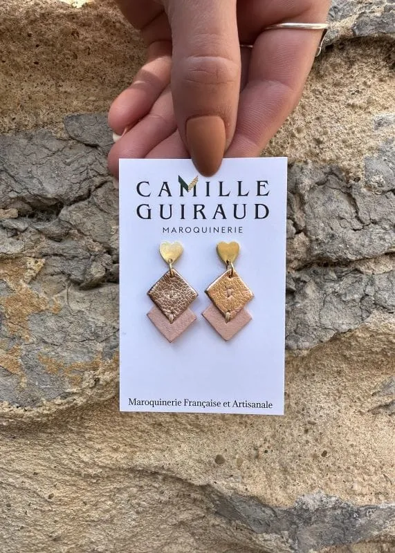 Camille Guiraud Boucles coeur rose metallisé boucles cuir