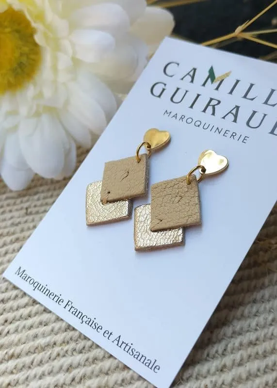 Camille Guiraud boucles coeur nude doré cuir